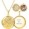 U7 Locket Necklace for Women, Silver/Gold/Rose Gold Custom Photo Text Necklaces, Flower Heart/Round Shape Personalized Picture Pendant Necklace 18 Inch(02-Gold Round Locket)