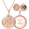 U7 Locket Necklace for Women, Silver/Gold/Rose Gold Custom Photo Text Necklaces, Flower Heart/Round Shape Personalized Picture Pendant Necklace 18 Inch(02-Rose Gold Round Locket)