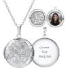 U7 Locket Necklace for Women, Silver/Gold/Rose Gold Custom Photo Text Necklaces, Flower Heart/Round Shape Personalized Picture Pendant Necklace 18 Inch(02-Stainless Round Locket)