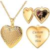 U7 Locket Necklace for Women, Silver/Gold/Rose Gold Custom Photo Text Necklaces, Flower Heart/Round Shape Personalized Picture Pendant Necklace 18 Inch(07-Gold Dot)