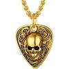 U7 Men Pendant Necklaces, Stainless Steel Necklace for Men, Cool Guitar Pick Skull/Alligator Dinosaur Skeleton Tyrannosaurus Rex/Gothic Skull/Octopus/Evil Demon Hannya Mask Pendant with Chain(Gold)