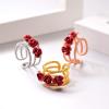 U7 Rose Flower Ring 3 Line Wide Band Rose Gold Plated Open Stacking Ring for Women Girls
