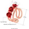 U7 Rose Flower Ring 3 Line Wide Band Rose Gold Plated Open Stacking Ring for Women Girls