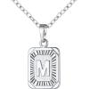 U7 Square Initial Necklace for Women, Gold/Platinum Plated A-Z 26 Letters Pendant Necklace, Large Capital Monogram Retangle Tag Necklace, Resizable Chain 20″-22″(b. Silver)