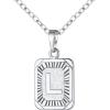 U7 Square Initial Necklace for Women, Gold/Platinum Plated A-Z 26 Letters Pendant Necklace, Large Capital Monogram Retangle Tag Necklace, Resizable Chain 20″-22″(b. Silver)