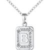 U7 Square Initial Necklace for Women, Gold/Platinum Plated A-Z 26 Letters Pendant Necklace, Large Capital Monogram Retangle Tag Necklace, Resizable Chain 20″-22″(b. Silver)