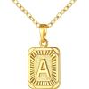 U7 Square Initial Necklace for Women, Gold/Platinum Plated A-Z 26 Letters Pendant Necklace, Large Capital Monogram Retangle Tag Necklace, Resizable Chain 20″-22″(a. Gold)