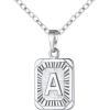 U7 Square Initial Necklace for Women, Gold/Platinum Plated A-Z 26 Letters Pendant Necklace, Large Capital Monogram Retangle Tag Necklace, Resizable Chain 20″-22″(b. Silver)