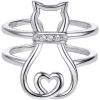 SILVERCUTE 925 Sterling Silver Band Rings Cat Rings for Women,Adjustable 925 Silver/18K Gold Plated Band Ring,Cat/Panda Ring(Crystal Cat-Silver)