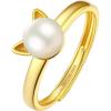 SILVERCUTE 925 Sterling Silver Band Rings Cat Rings for Women,Adjustable 925 Silver/18K Gold Plated Band Ring,Cat/Panda Ring(Pearl Cat-Gold)