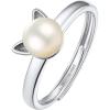 SILVERCUTE 925 Sterling Silver Band Rings Cat Rings for Women,Adjustable 925 Silver/18K Gold Plated Band Ring,Cat/Panda Ring(Pearl Cat-Silver)