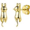 SILVERCUTE 925 Sterling Silver Earrings for Women,Silver Cat/Dinosaur/Devil Horn/Leaf/Snake/Skeleton Various Stud Earrings or Ear Cuffs(04.gold cat stud earrings)