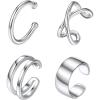 SILVERCUTE 925 Sterling Silver Earrings for Women,Silver Cat/Dinosaur/Devil Horn/Leaf/Snake/Skeleton Various Stud Earrings or Ear Cuffs(11.Cuff set/4 pieces-silver)
