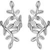 SILVERCUTE 925 Sterling Silver Earrings for Women,Silver Cat/Dinosaur/Devil Horn/Leaf/Snake/Skeleton Various Stud Earrings or Ear Cuffs(16.Leaf cuff/1 pair)