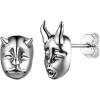 SILVERCUTE 925 Sterling Silver Earrings for Women,Silver Cat/Dinosaur/Devil Horn/Leaf/Snake/Skeleton Various Stud Earrings or Ear Cuffs(18.Prajna stud/1 pair)