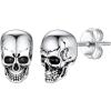 SILVERCUTE 925 Sterling Silver Earrings for Women,Silver Cat/Dinosaur/Devil Horn/Leaf/Snake/Skeleton Various Stud Earrings or Ear Cuffs(21.Skeleton stud/1 pair)