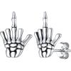 SILVERCUTE Skull Stud Earrings, Men Womens Personalized Punk Gothic Earrings, Sterling Silver Bat/Fire/Skeleton/Skull Hand Earrings for Halloween Party, Hypoallergenic(06-F*ck You)