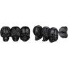 SILVERCUTE Skull Stud Earrings, Men Womens Personalized Punk Gothic Earrings, Sterling Silver Bat/Fire/Skeleton/Skull Hand Earrings for Halloween Party, Hypoallergenic(02-3 Skull Heads Black)