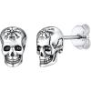 SILVERCUTE Skull Stud Earrings, Men Womens Personalized Punk Gothic Earrings, Sterling Silver Bat/Fire/Skeleton/Skull Hand Earrings for Halloween Party, Hypoallergenic(13-Viking Skull)