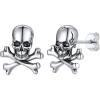 SILVERCUTE Skull Stud Earrings, Men Womens Personalized Punk Gothic Earrings, Sterling Silver Bat/Fire/Skeleton/Skull Hand Earrings for Halloween Party, Hypoallergenic(12-Criss Skull Silver)