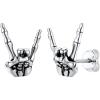 SILVERCUTE Skull Stud Earrings, Men Womens Personalized Punk Gothic Earrings, Sterling Silver Bat/Fire/Skeleton/Skull Hand Earrings for Halloween Party, Hypoallergenic(01-Rock Sign Silver)