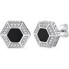 U7 925 Sterling Silver Black Onyx Stud Earrings with Viking Rune Cubic Zirconia Earrings for Men Women(9.Hexagon Onyx with CZ-Silver)