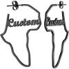 U7 African Map Earrings, Stainless Steel/Black/18K Gold Plated Exaggerated Hollow Out Earrings,Africa Dangle Earrings, Map of Africa Stud Earrings, Custom Name Earrings for Women(Custom Name-Personalized Black-45MM)