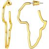U7 African Map Earrings, Stainless Steel/Black/18K Gold Plated Exaggerated Hollow Out Earrings,Africa Dangle Earrings, Map of Africa Stud Earrings, Custom Name Earrings for Women(A: Gold-45MM)