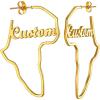 U7 African Map Earrings, Stainless Steel/Black/18K Gold Plated Exaggerated Hollow Out Earrings,Africa Dangle Earrings, Map of Africa Stud Earrings, Custom Name Earrings for Women(Custom Name-Gold-45MM)
