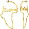 U7 African Map Earrings, Stainless Steel/Black/18K Gold Plated Exaggerated Hollow Out Earrings,Africa Dangle Earrings, Map of Africa Stud Earrings, Custom Name Earrings for Women(Custom Name-Gold-75MM)