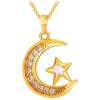U7 Allah Necklace for Women/Men, 18K Gold Plated Square/Oval/Coin/Heart/Crescent Moon Islamic Pendant Necklace Muslim Jewelry with Chain(01.Crescent Moon gold)
