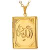 U7 Allah Necklace for Women/Men, 18K Gold Plated Square/Oval/Coin/Heart/Crescent Moon Islamic Pendant Necklace Muslim Jewelry with Chain(05.Locket Gold)