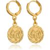U7 Allah Necklace for Women/Men, 18K Gold Plated Square/Oval/Coin/Heart/Crescent Moon Islamic Pendant Necklace Muslim Jewelry with Chain(06.Coin Earrings Gold)