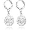 U7 Allah Necklace for Women/Men, 18K Gold Plated Square/Oval/Coin/Heart/Crescent Moon Islamic Pendant Necklace Muslim Jewelry with Chain(06.Coin Earrings Platinum)