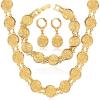 U7 Allah Necklace for Women/Men, 18K Gold Plated Square/Oval/Coin/Heart/Crescent Moon Islamic Pendant Necklace Muslim Jewelry with Chain(06.Coin Necklace+Bracelet+Earrings Gold)