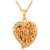 U7 Allah Pendant Necklace with Chain Platinum / 18K Gold Plated Muslim Jewelry Islamic Pendant(07.Gold Half Crystal Heart)