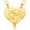 U7 BFF Necklace for 2/3/4/5/6 Women Girls Stainless Steel Personalized Family/Sibling/Friendship Jewelry Set Custom Best Friend Name Engrave Heart Puzzle Matching Pendant Necklaces(Heart Set of 3-Gold-Customized)