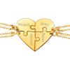 U7 BFF Necklace for 2/3/4/5/6 Women Girls Stainless Steel Personalized Family/Sibling/Friendship Jewelry Set Custom Best Friend Name Engrave Heart Puzzle Matching Pendant Necklaces(Heart Set of 4-Gold-Customized)