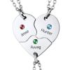 U7 BFF Necklace for 2/3/4/5/6 Women Girls Stainless Steel Personalized Family/Sibling/Friendship Jewelry Set Custom Best Friend Name Engrave Heart Puzzle Matching Pendant Necklaces(Heart Set of 3-Stainless & Birthstone)