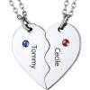 U7 BFF Necklace for 2/3/4/5/6 Women Girls Stainless Steel Personalized Family/Sibling/Friendship Jewelry Set Custom Best Friend Name Engrave Heart Puzzle Matching Pendant Necklaces(Heart Set of 2-Stainless & Birthstone)