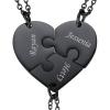 U7 BFF Necklace for 2/3/4/5/6 Women Girls Stainless Steel Personalized Family/Sibling/Friendship Jewelry Set Custom Best Friend Name Engrave Heart Puzzle Matching Pendant Necklaces(Heart Set of 3-Ion Black-Customized)