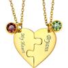 U7 BFF Necklace for 2/3/4/5/6 Women Girls Stainless Steel Personalized Family/Sibling/Friendship Jewelry Set Custom Best Friend Name Engrave Heart Puzzle Matching Pendant Necklaces(Heart Set of 2-Gold+Birthstone)