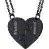 U7 BFF Necklace for 2/3/4/5/6 Women Girls Stainless Steel Personalized Family/Sibling/Friendship Jewelry Set Custom Best Friend Name Engrave Heart Puzzle Matching Pendant Necklaces(Heart Set of 2-Ion Black-Customized)