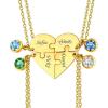 U7 BFF Necklace for 2/3/4/5/6 Women Girls Stainless Steel Personalized Family/Sibling/Friendship Jewelry Set Custom Best Friend Name Engrave Heart Puzzle Matching Pendant Necklaces(Heart Set of 4-Gold+Birthstone)