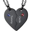 U7 BFF Necklace for 2/3/4/5/6 Women Girls Stainless Steel Personalized Family/Sibling/Friendship Jewelry Set Custom Best Friend Name Engrave Heart Puzzle Matching Pendant Necklaces(Heart Set of 2-Black & Birthstone)