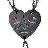 U7 BFF Necklace for 2/3/4/5/6 Women Girls Stainless Steel Personalized Family/Sibling/Friendship Jewelry Set Custom Best Friend Name Engrave Heart Puzzle Matching Pendant Necklaces(Heart Set of 3-Black & Birthstone)