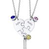 U7 BFF Necklace for 2/3/4/5/6 Women Girls Stainless Steel Personalized Family/Sibling/Friendship Jewelry Set Custom Best Friend Name Engrave Heart Puzzle Matching Pendant Necklaces(Heart Set of 3-Stainless+Birthstone)