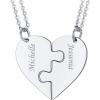 U7 BFF Necklace for 2/3/4/5/6 Women Girls Stainless Steel Personalized Family/Sibling/Friendship Jewelry Set Custom Best Friend Name Engrave Heart Puzzle Matching Pendant Necklaces(Heart Set of 2-Stainless-Customized)