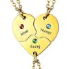U7 BFF Necklace for 2/3/4/5/6 Women Girls Stainless Steel Personalized Family/Sibling/Friendship Jewelry Set Custom Best Friend Name Engrave Heart Puzzle Matching Pendant Necklaces(Heart Set of 3-Gold & Birthstone)