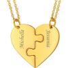 U7 BFF Necklace for 2/3/4/5/6 Women Girls Stainless Steel Personalized Family/Sibling/Friendship Jewelry Set Custom Best Friend Name Engrave Heart Puzzle Matching Pendant Necklaces(Heart Set of 2-Gold-Customized)